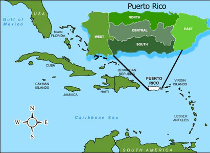 map. The island of Puerto Rico 